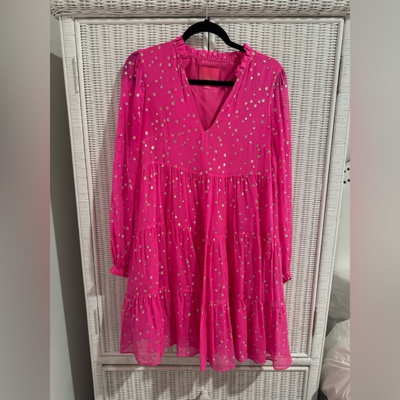 Sarita Silk Swing Dress Lilly Pulitzer size 8 - Neon Pink Clip Dot - Picture 2 of 5